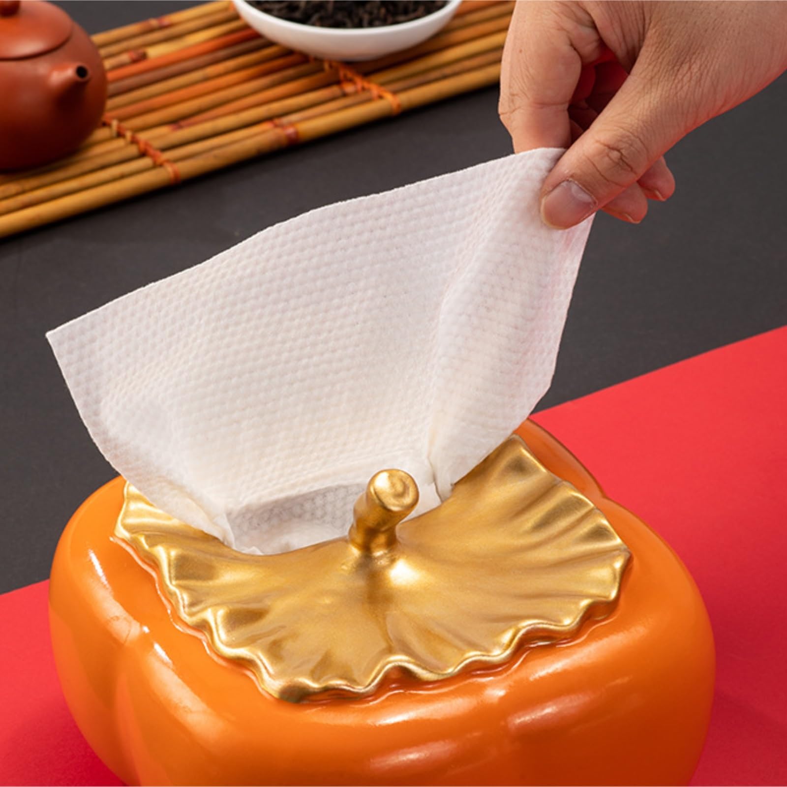 Pudełko na Chusteczki Nawilżane, Ceramiczne Pudełko Na Chusteczki Persimmon Nowoczesny Pojemnik Do Przechowywania Stół Salonu Dekoracja Stolika Kawowego Sypialni i Salonu