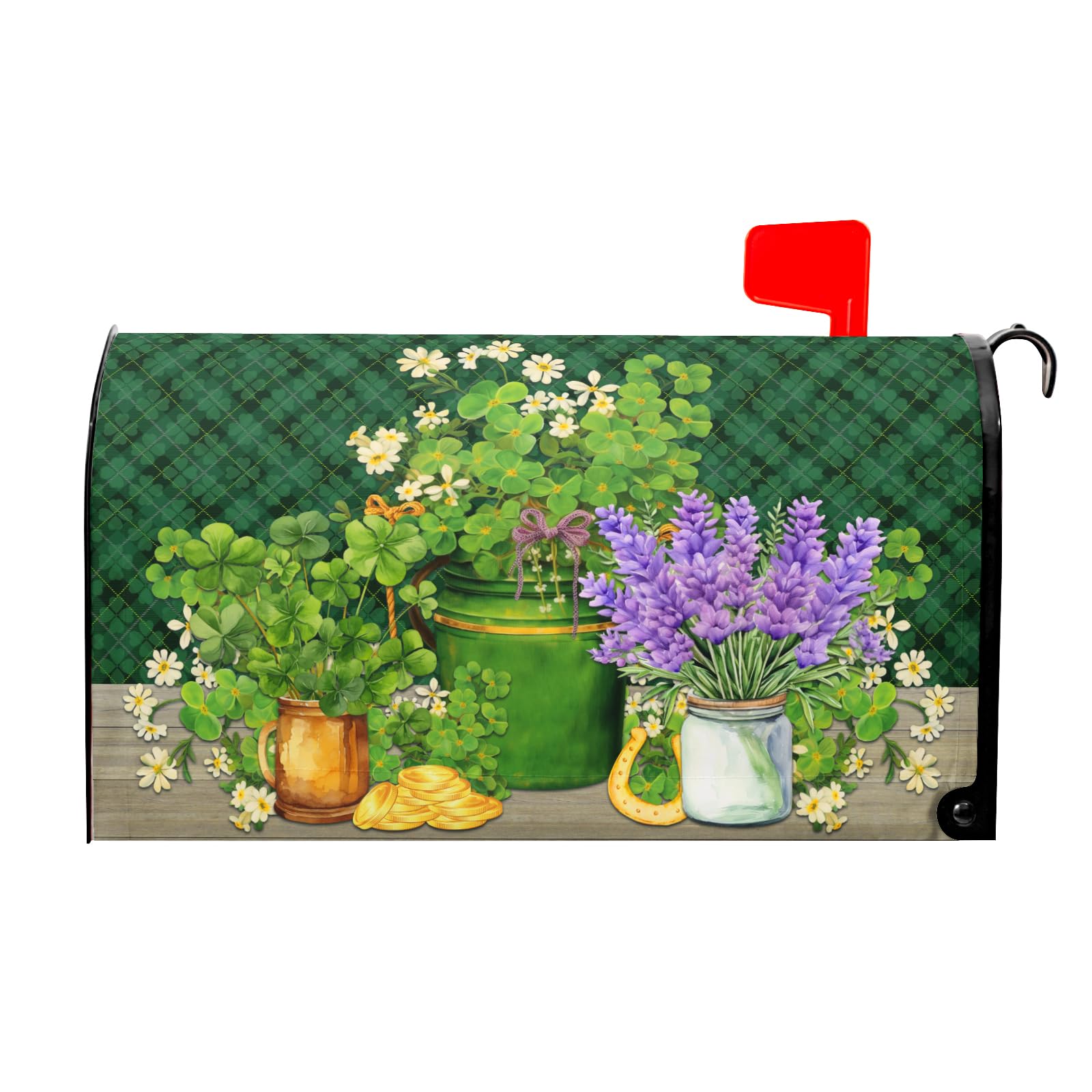 St Patrick's Day Mailbox Covers Magnetic Standard Size 18 X 21 Inch Spring Shamrocks Magnetic Mailbox Cover Green Lucky Clover Mailbox Wraps Holiday Post Letter Box Cover for Garden Yard Outside Decor
