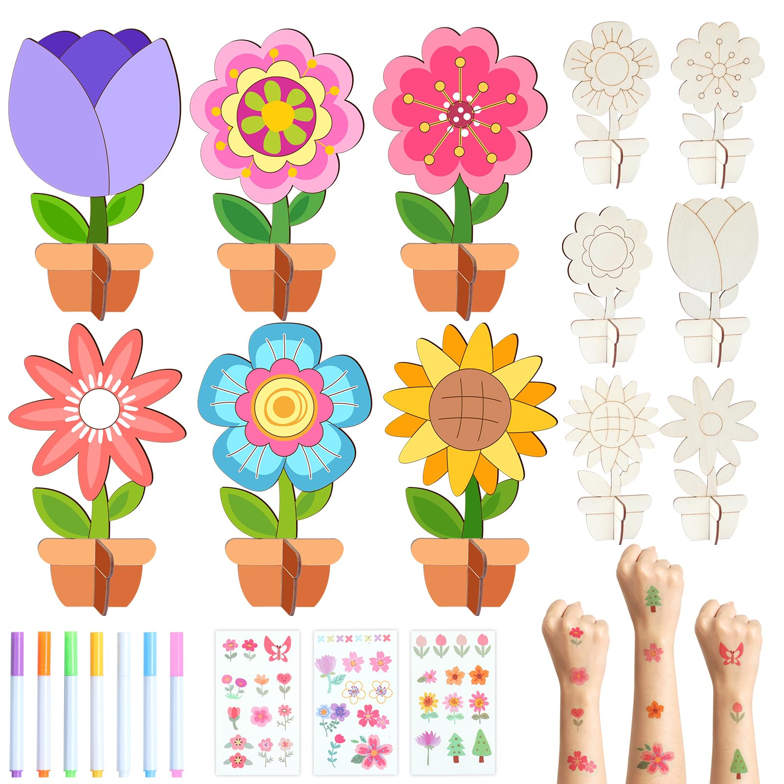 12 Pack Wood Flowers to Paint, Unfinished Wood Cutouts Ornament Spring Flower Wood Slices for Home Crafts,Mother's Day Brithday Surprise DIY Crafts Home Table Centerpiece Tiered Tray Decoration