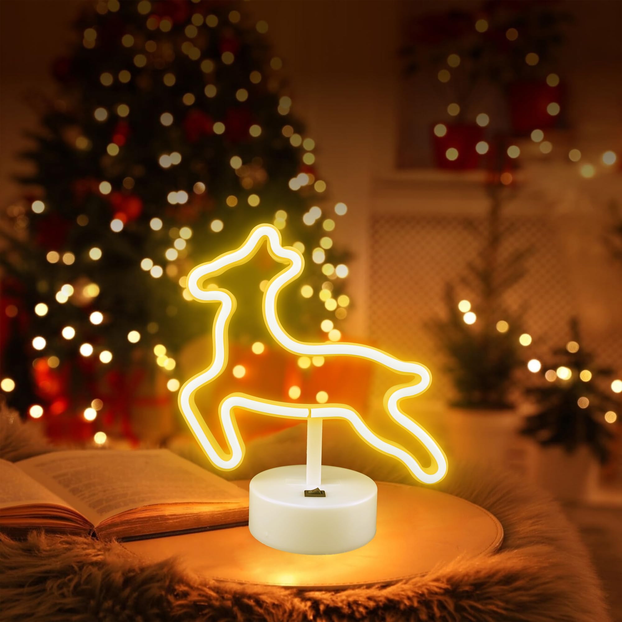 AslankaNeon Bright Deer LED Light - Easy Decoration, USB/Battery Free Night Light, Birthday Party Gift, LED Nursery Decoration