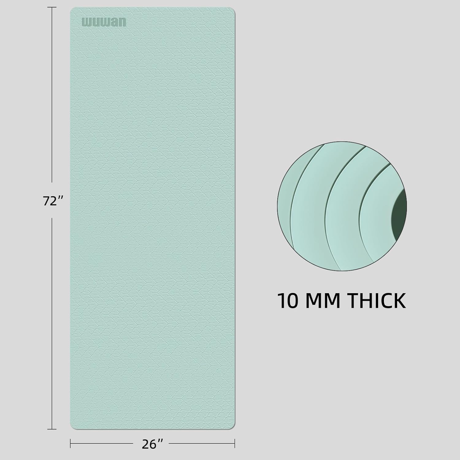 10 mm Yoga Mat 72"x26" TPE Non-Slip Exercise Mat 0.4" Thick, Easy-to-Carry Fitness Mat for Yoga, Pilates & Workout, Professional Mat, Made with Recyclable Material, Durable, Easy to Clean