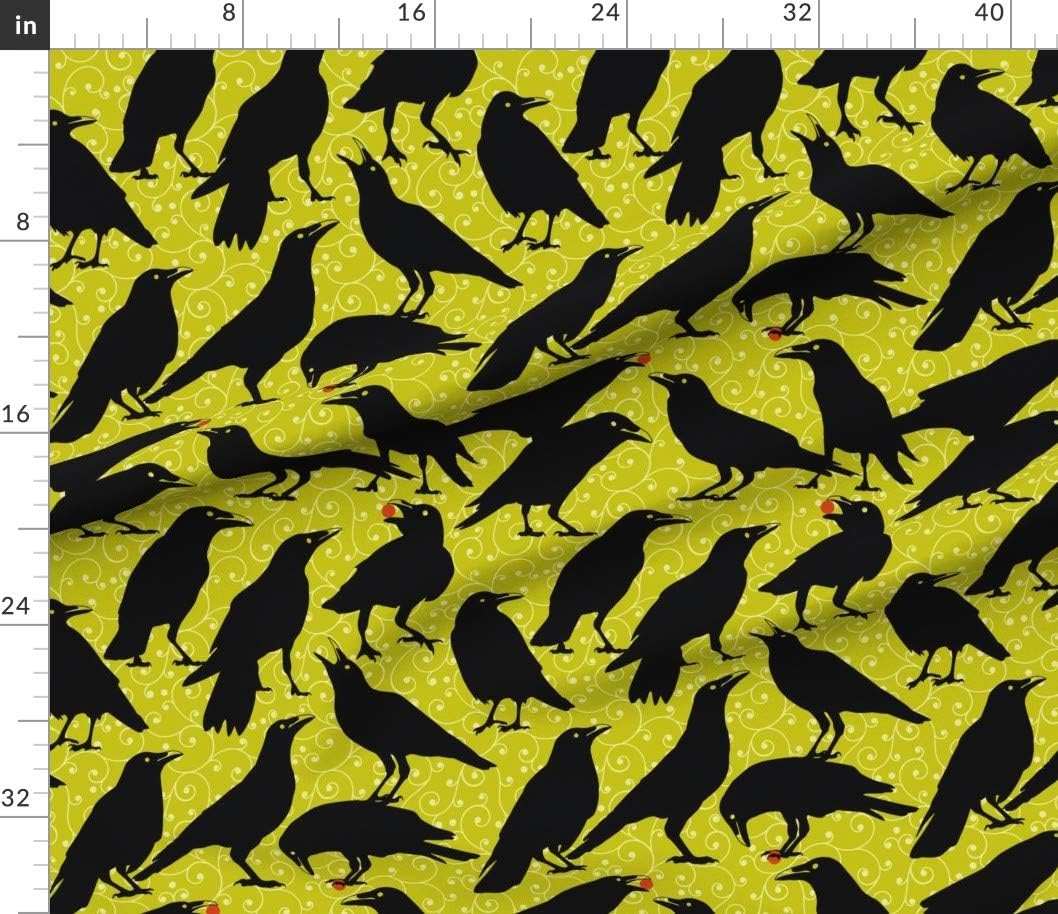 Spoonflower Fabric - Black Bird Halloween Crows Green Scary Birds Printed on Petal Signature Cotton Fabric by The Yard - Sewing Quilting Apparel Crafts Decor