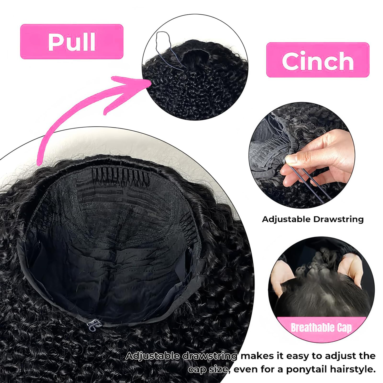 Curly Half Wig Human Hair, Glueless Drawstring Wear and Go