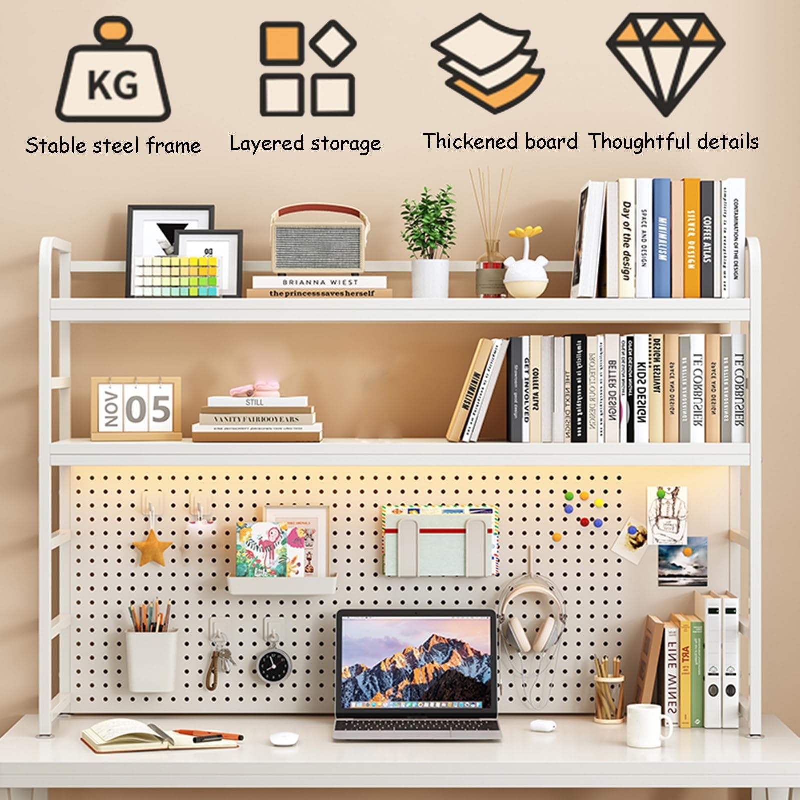 Scaffale da Scrivania regolabile, 2 livelli Libreria da scrivania, organizer da scrivania in Legno Scaffale da Espositore Per ufficio per casa e ufficio (A, 70cm)