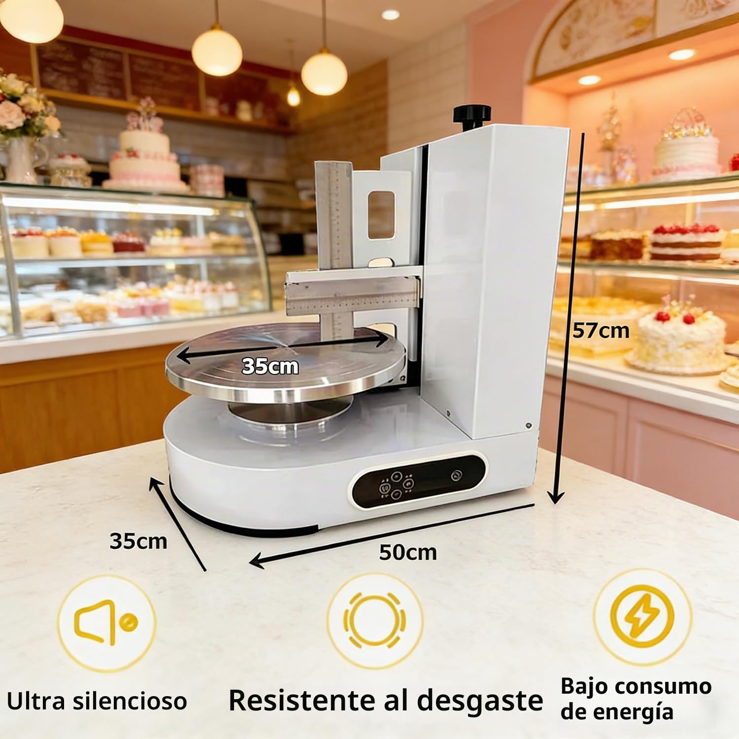 Máquina para Decorar Pasteles Formación Hielo para Tartas Cumpleaños, Máquina Alisadora,Raspador Tartas Ajustable,Bajo Ruido Plato Giratorio con Raspador Ajustable
