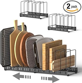 HzTinT Cutting Board and Baking Tray Cookie Sheet Organizer for Cabinet | Expandable 6.9"-13.6" Pan Organizer with 12 Adjustable Dividers, Cutting Board Holder for Cabinet or Countertop Storage