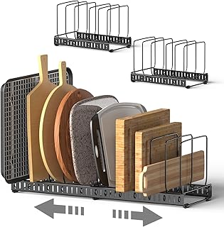 2PACK Cutting Board Organizer, Adjustable Divider Cutting Board Holder with Anti-slip Pads, Kitchen Cabinet