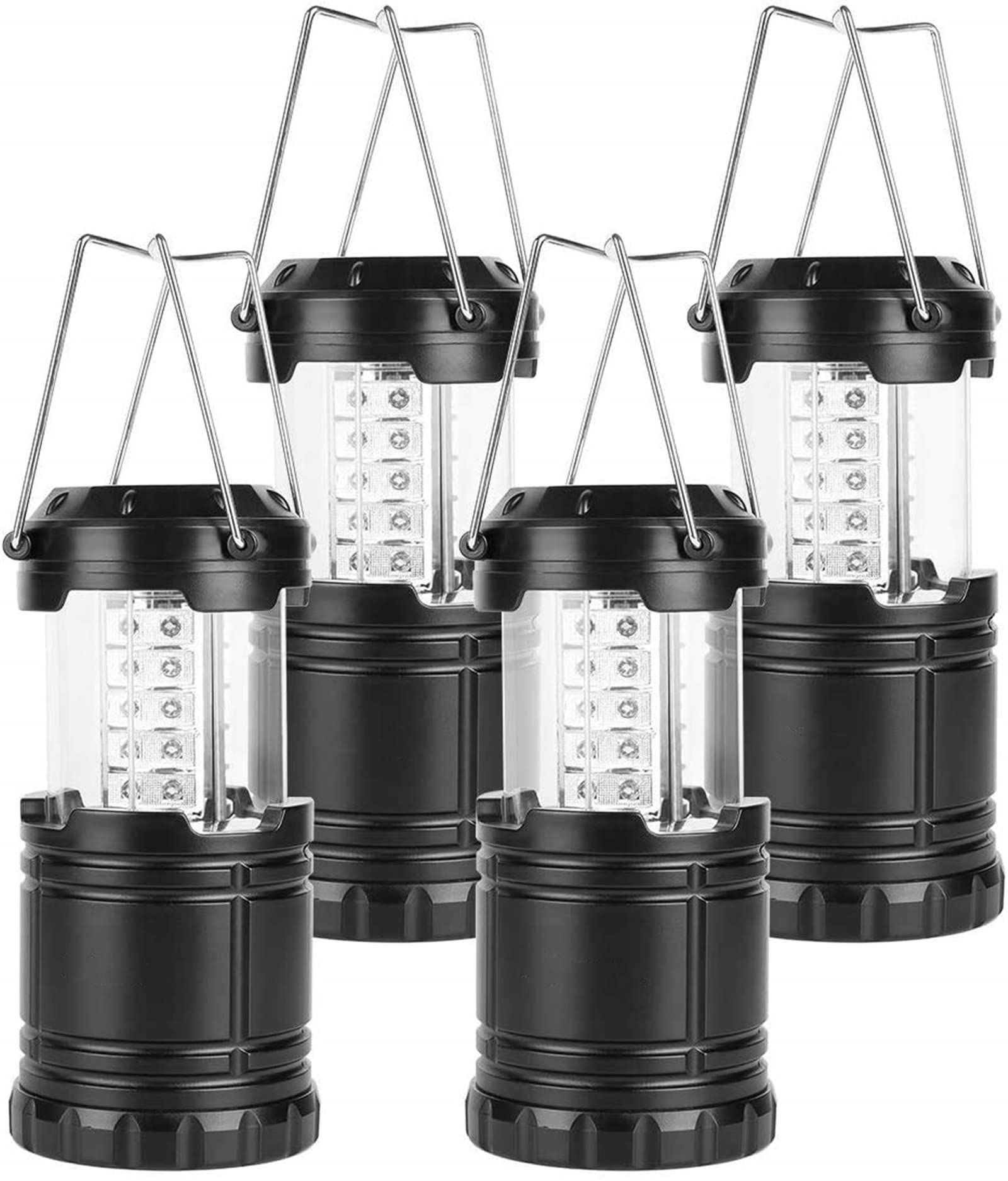 NA Portable LED Camping Lantern Outdoor 30 LEDs Flashlights IPX4 Water Resistant Lamp Battery Powered Light (4-Pack), Black, Height: 12.5cm/4.92in, Diameter: 8.5cm/3.35in