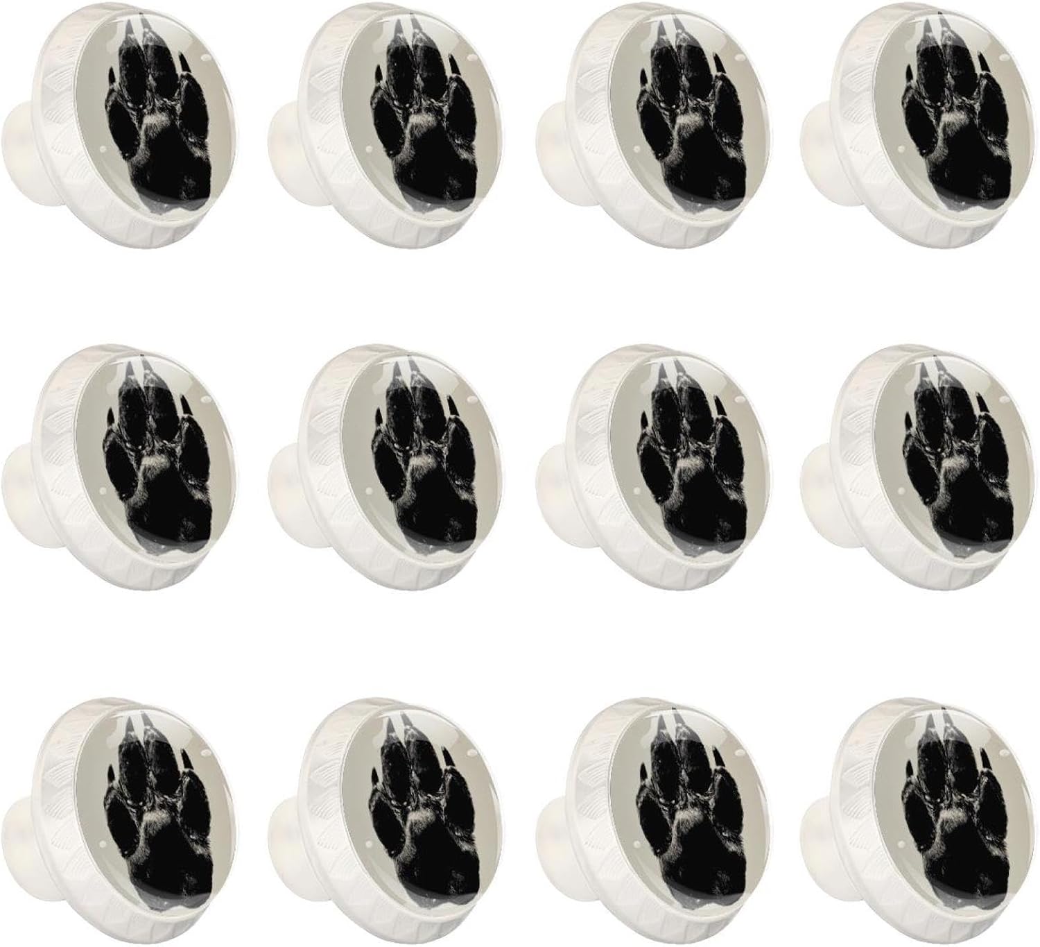 Black Vintage Dog Paw Black Print Decorative Furniture Knobs, Round Cabinet Pulls for Kitchen Cupboard, Easy Install Drawer Knobs for Home