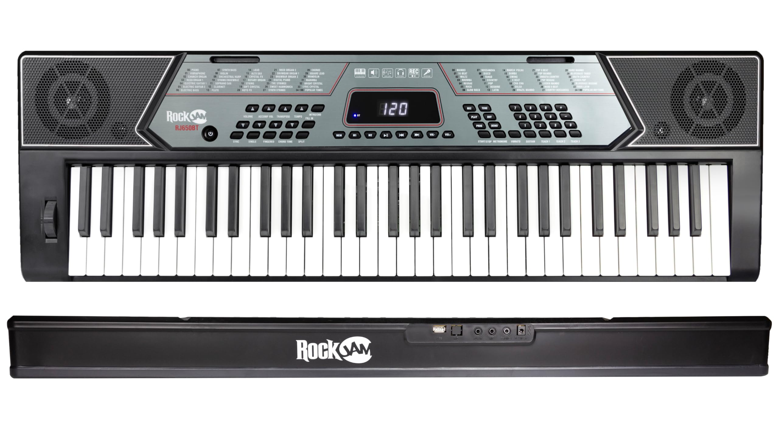 RockJam Tastiera per pianoforte 61 tasti con Pitch Bend, supporto, panchina, auricolare, adesivi per appunti e lezioni