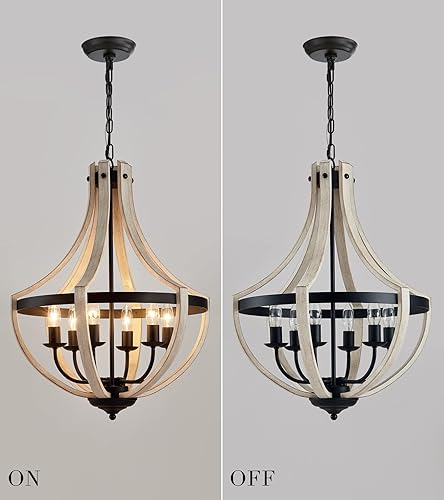 Miniatura 7 de Lámpara colgante de 6 luces de abedul blanco + negro de metal antiguo para pasillo, vestíbulo, sala de estar, comedor, cocina, certificación UL