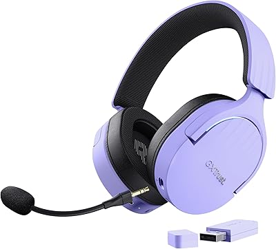 Trust Gaming GXT 491P Fayzo Casque Gaming sans Fil Bluetooth + 2.4 GHz, Son Surround 7.1, Batterie 22 Heures, Pilotes 50mm, Microphone Antibruit, Casque Gamer RGB Over-Ear PC PS5 PS4 Switch, Pourpre