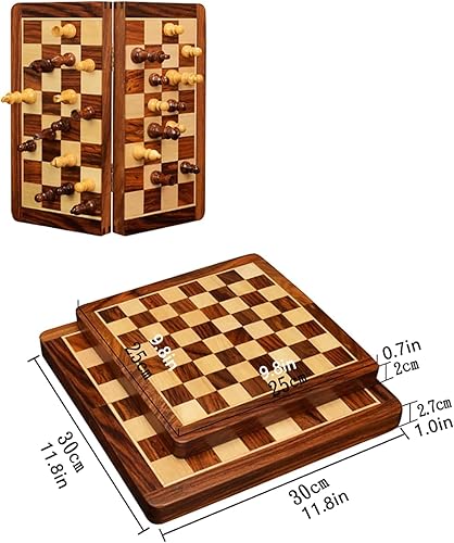 Miniatura 2 de GAENZA Nuevo juego de ajedrez profesional, juego de ajedrez de madera plegable hecho a mano, piezas de ajedrez y ranuras de almacenamiento, juegos
