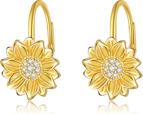 Sunflower Earrings 925 Sterling Silver 18k Gold Plated Sunflower Leverback Earrings Sun Flower Jewelry Gifts For Women Female