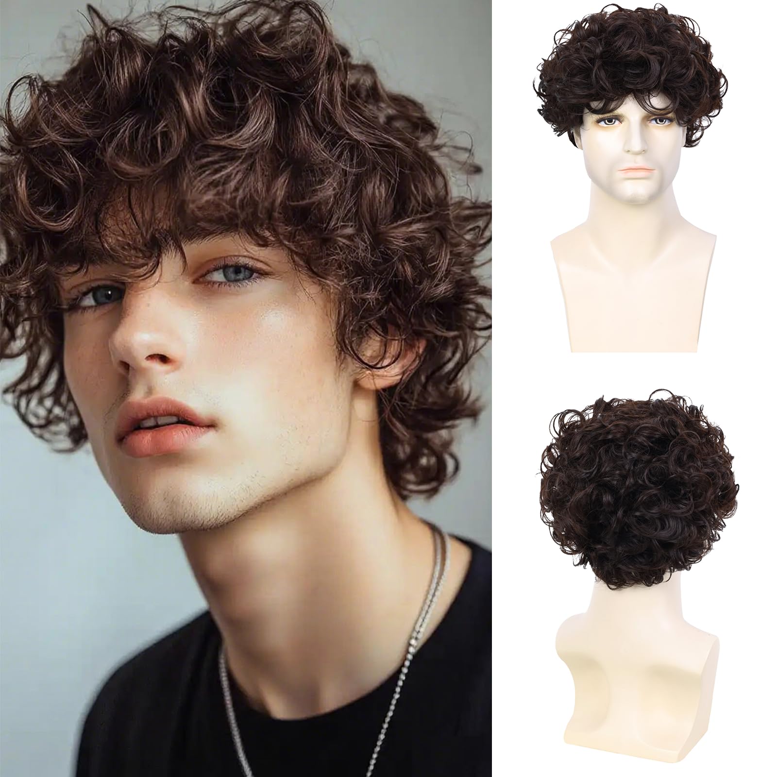 Creamily Curly Synthetic Hair Wig for Men | Full Head Wig for Men with Buckle Net | Heat-Resistant Curly Hair Wig for Man for Daily Styling & Events (8Inch, Natural Brown)-image-23