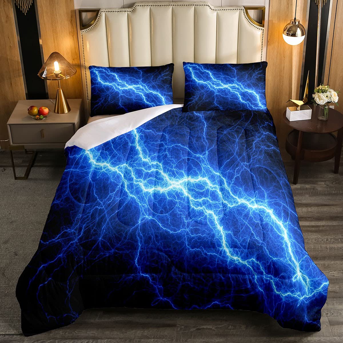 Loussiesd Boys Galaxy Bedding Set Glitter Lighting Duvet Insert for Kids Girls Outer Space Blue Fulmination Duvet Insert Mysterious Universe 2Pcs Bedding Single