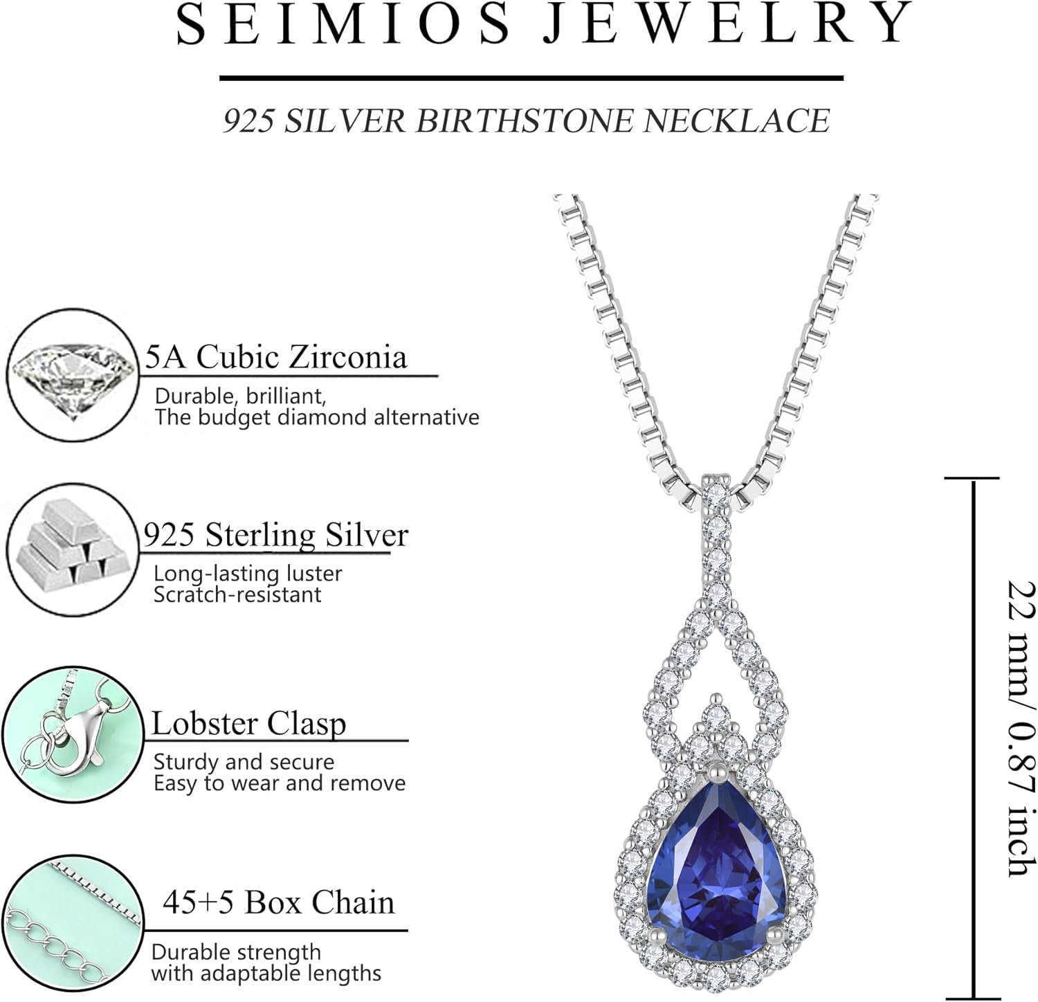 925 Sterling Silver Birthstone Necklaces for Women Infinity Pendant Necklace Pear Cut Gemstone Jewelry - Image 6