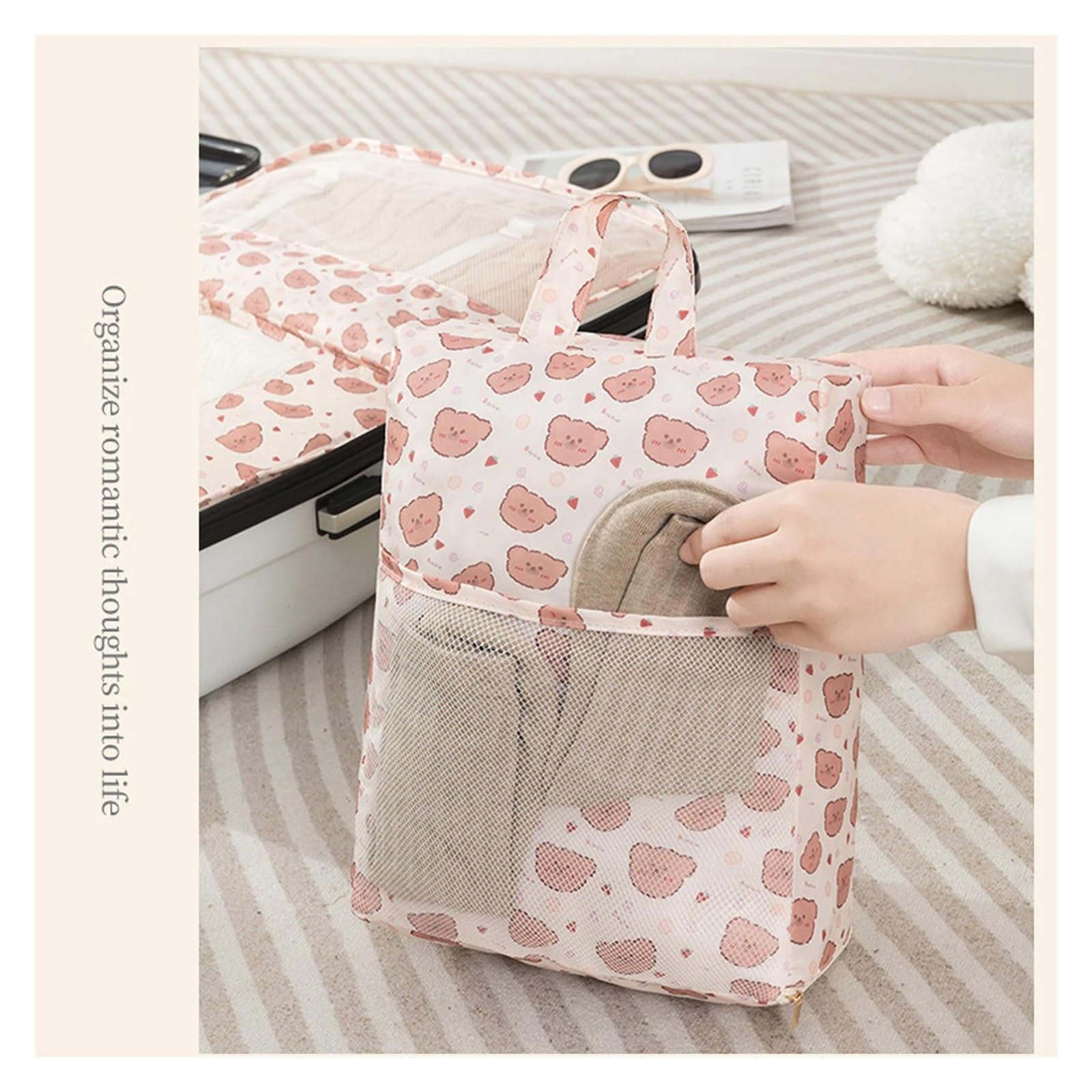 Set organizer per bagagli 7 pezzi di cubi da viaggio stampati con cartoni animati, for riporre vestiti, scarpe, valigie