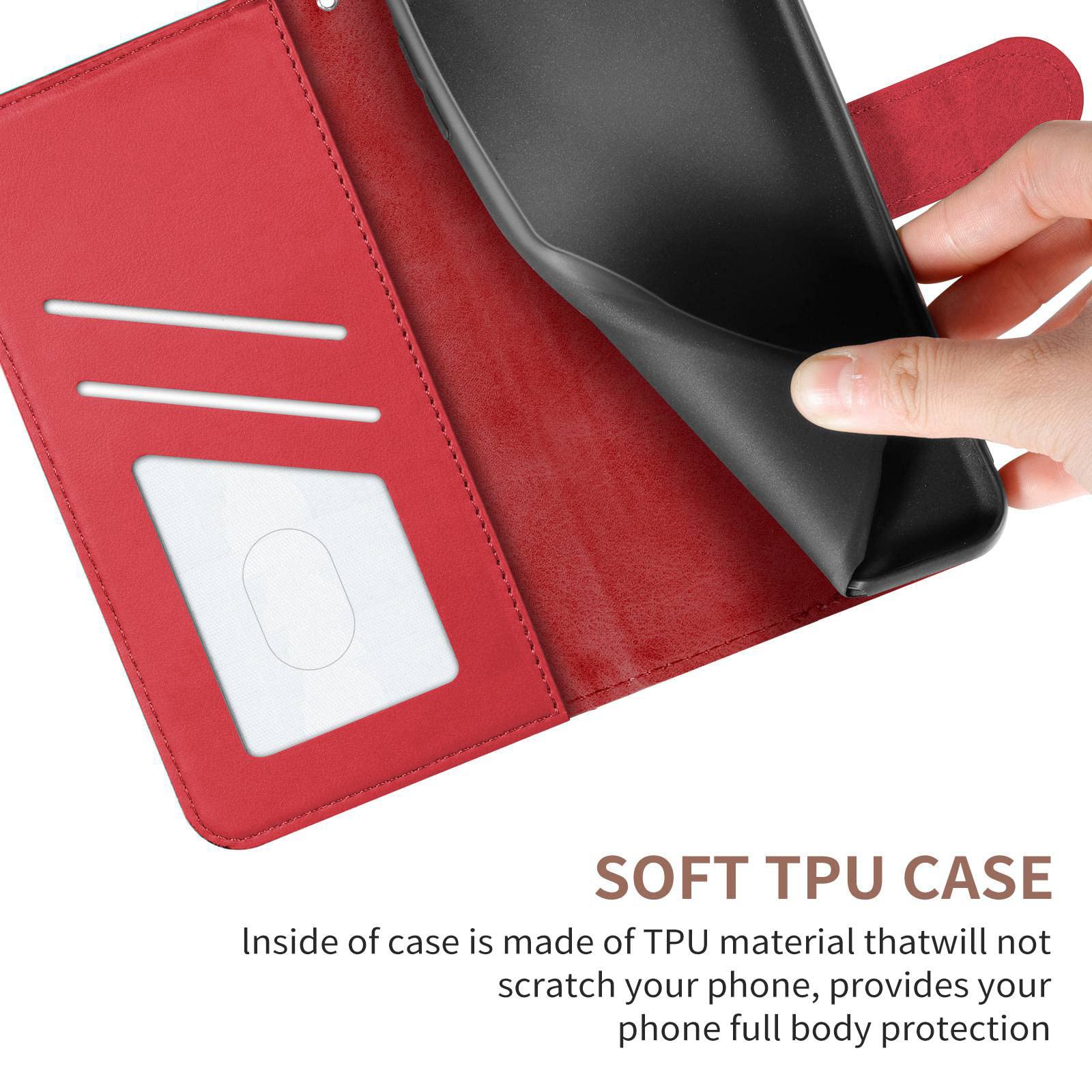 Etui do Samsung Galaxy S22/S22 Plus/S22 Ultra, wytłaczany jeleń skóra PU, portfel etui z przegródkami na karty podpórka, magnetyczne etui na telefon z klapką, czerwone, S22 Plus 6,7"