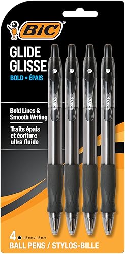 BIC Glide Bold - Bolígrafo retráctil, punta gruesa (0.063 pulgadas), tinta negra, ideal para uso diario, 4 unidades