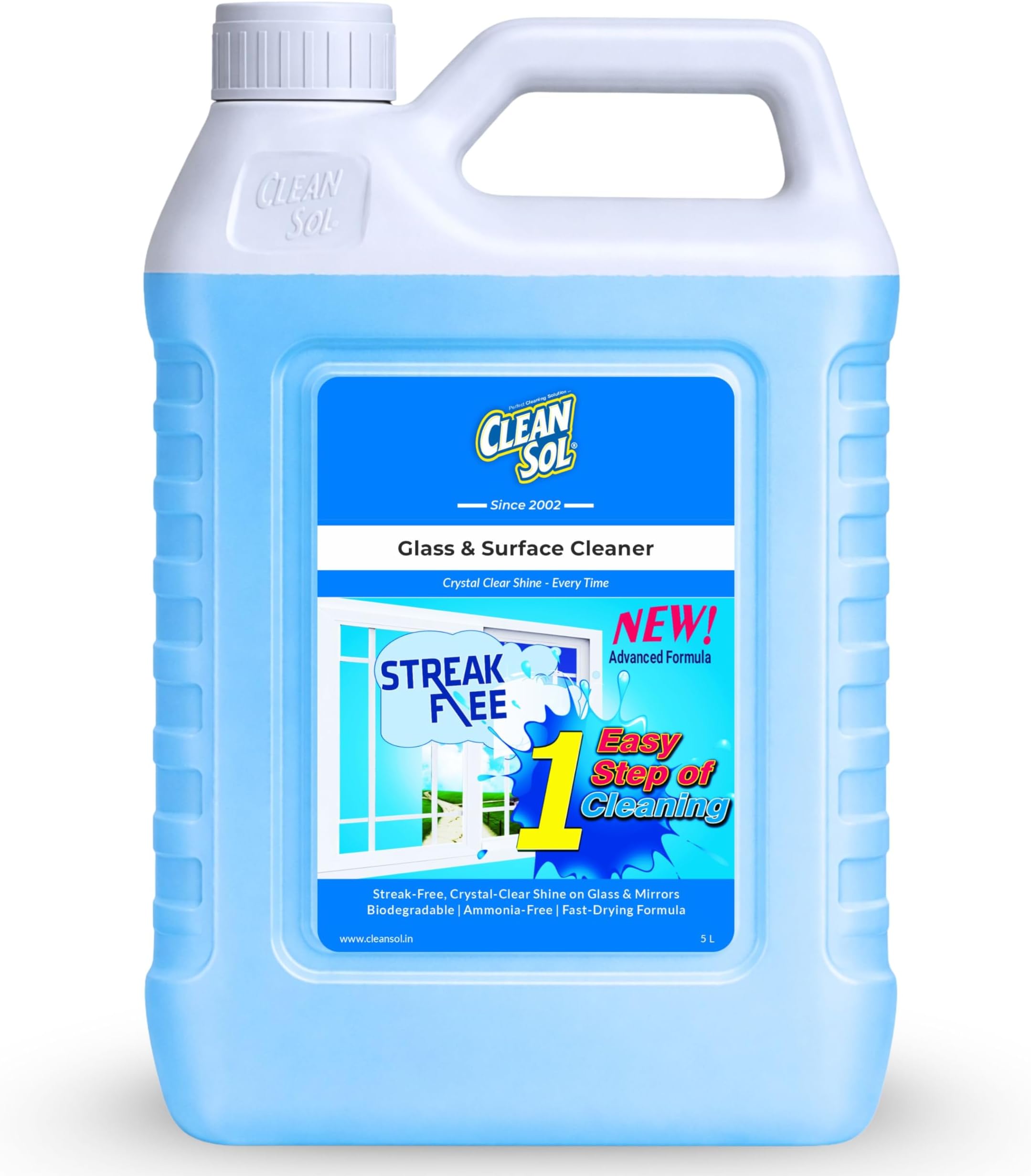 Glass Cleaner Liquid Spray | Streak-Free, Non-Toxic, Ammonia-Free, Eco-Friendly Multi-Surface Glass Cleaner | For Mirror, Window, Kitchen, Car Windshields, | Fresh Fragrance | 5 Litre Pack