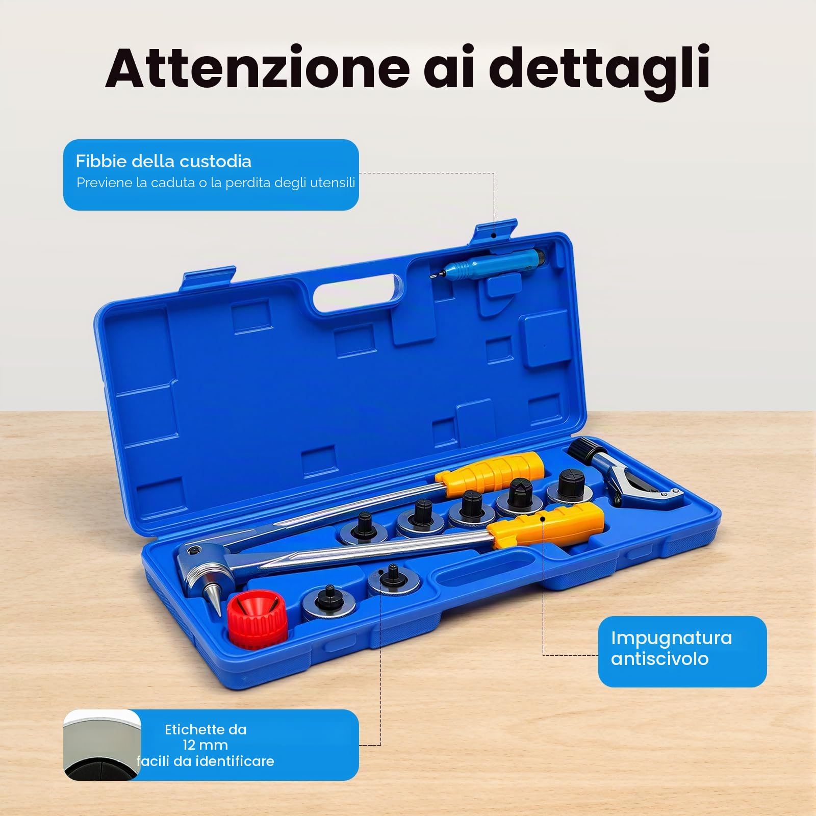 Set espansore manuale per tubi sanitari da 10 mm a 28 mm, teste in metallo e rame, set di espansione per tubi, set espansore manuale per tubi da 0,4-1,1 pollici, espansore per tubi