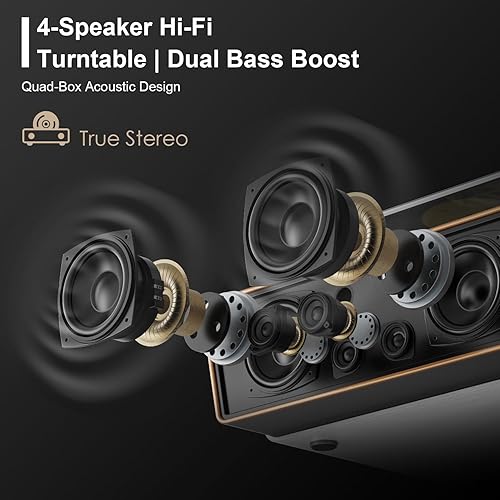 Miniatura 5 de Tocadiscos de vinilo de tamaño completo, tocadiscos Bluetooth de 3 velocidades con lápiz Ruby, contrapeso ajustable, 4 altavoces estéreo integrados,