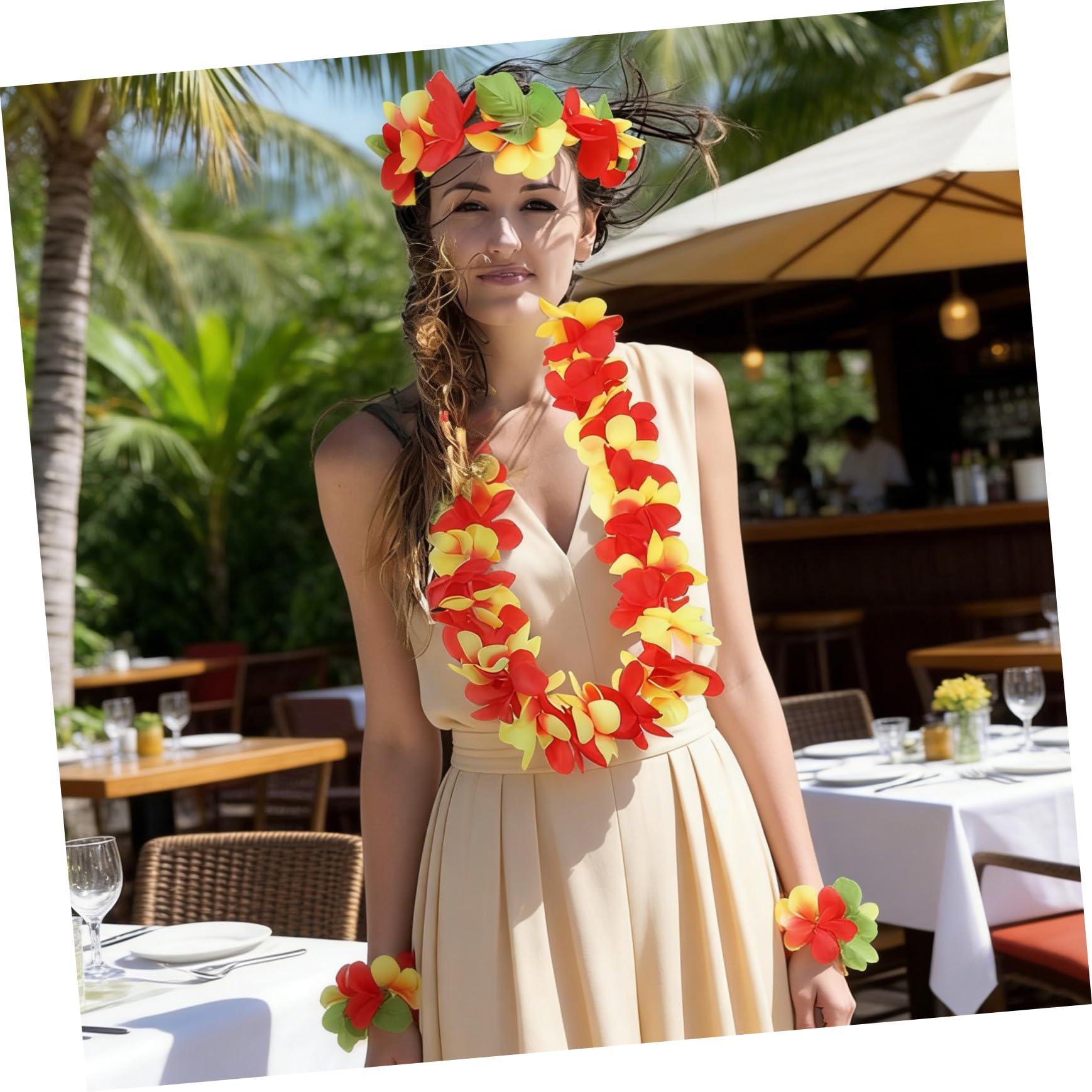 STOBOK 1 Juego Leus Hawaianos Guirnaldas De Flores Leis Collar Hawaiano Luau Tropical Joyas De Fiesta Luau Tocado De Flores Tropicales Diadema Hawaiana Paño Las Flores Banquete Venda