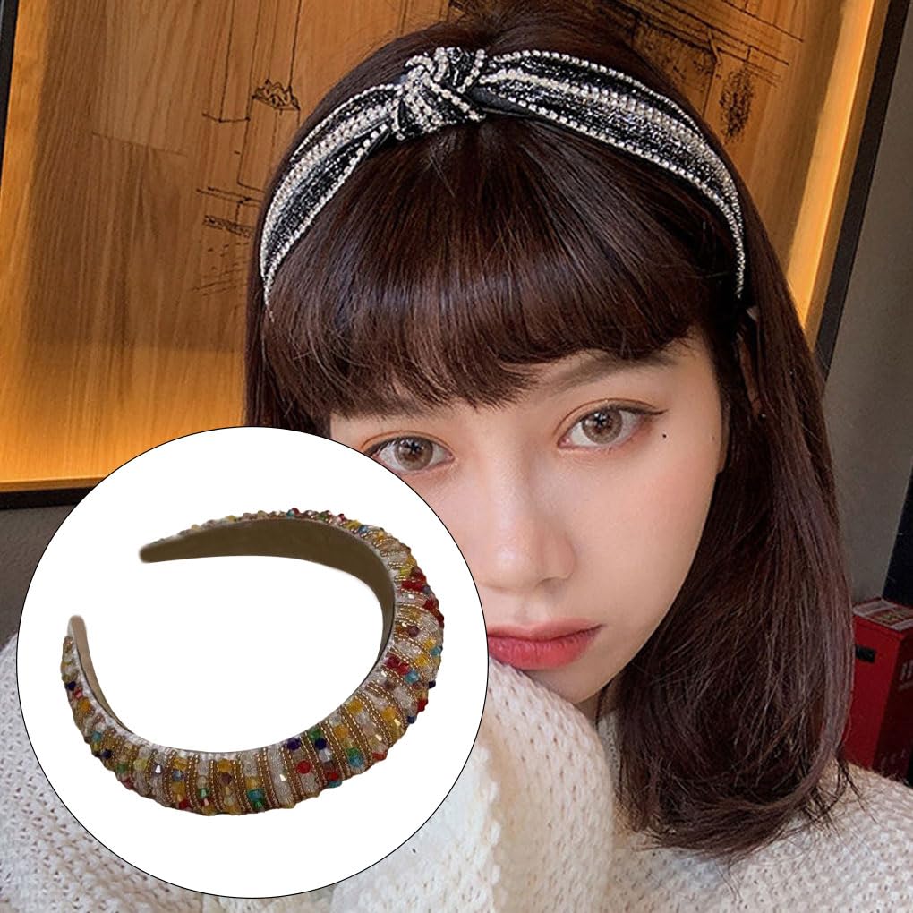 Lot de 10 bandeaux à cheveux en perles de cristal bohème épais style baroque accessoires de coiffure cadeau pour femme fête plage blanc or