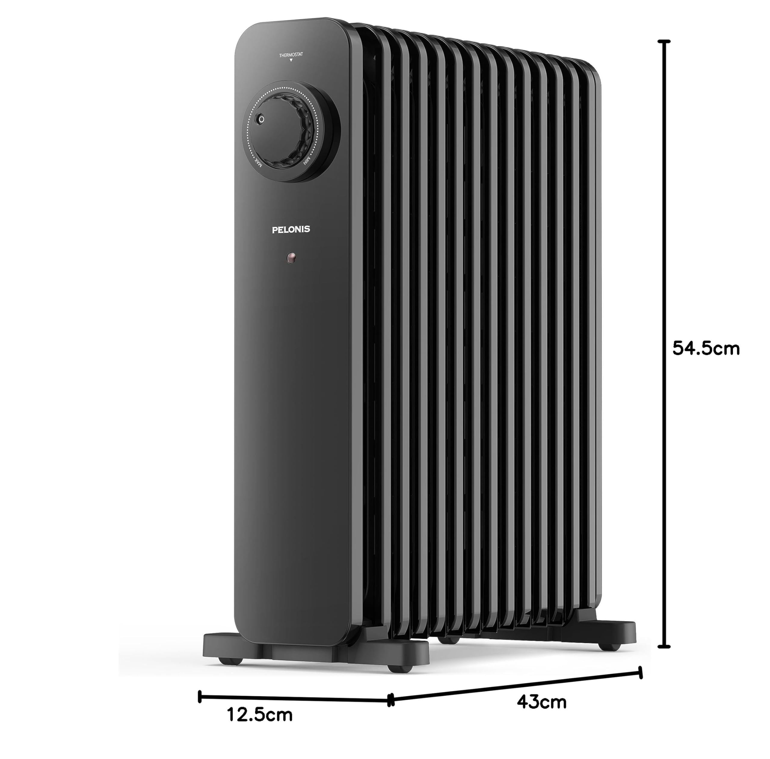 PELONIS Radiador de Aceite 2500W Eficiente, 13 Aletas, Móvil con Termostato, 3 Potencias y Protección contra Sobrecarga, Negro