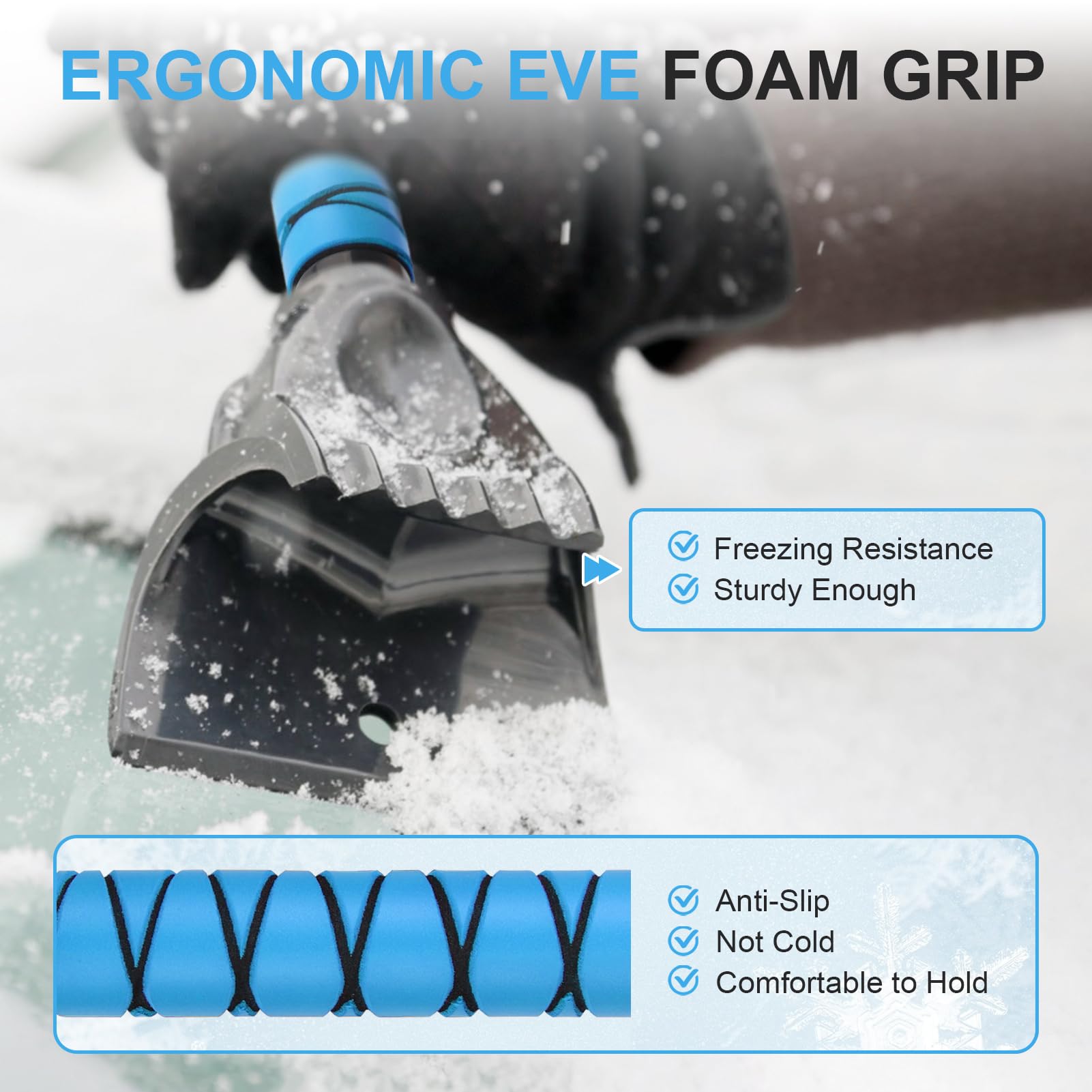Cepillo de Nieve Extensible 2 en 1 con raspador de Hielo para Parabrisas de Coche, rascador de Ventana de Coche de 33 Pulgadas y Cepillo de Espuma para Quitar Nieve para SUV, Limpiador de