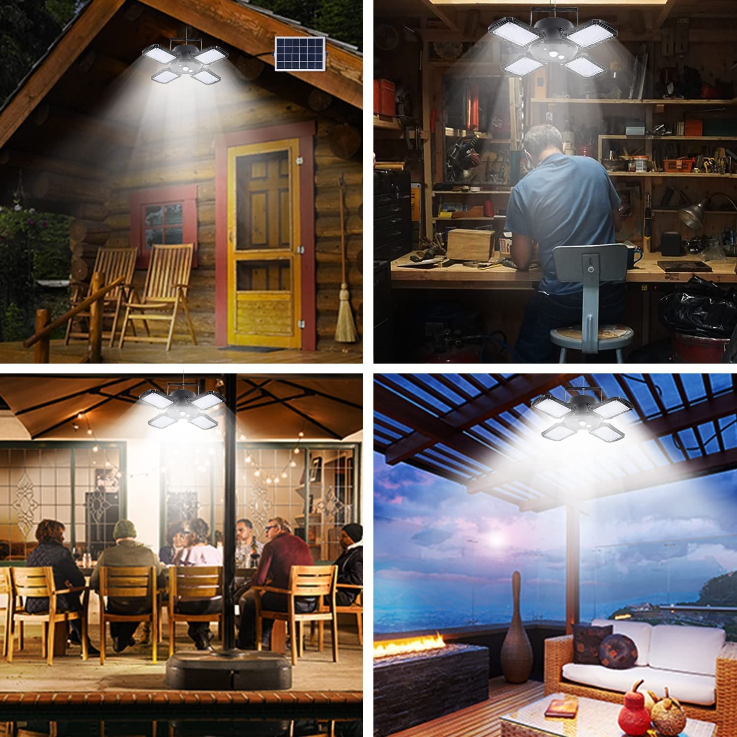 Lampada Solare a Sospensione con Telecomando, Faro Solare con 128 LED, 4400mAh, cavo da 5m, impermeabile, rilevatore di movimento, 4 modalità, per interni ed esterni Giardino Campeggio Pollaio Serra