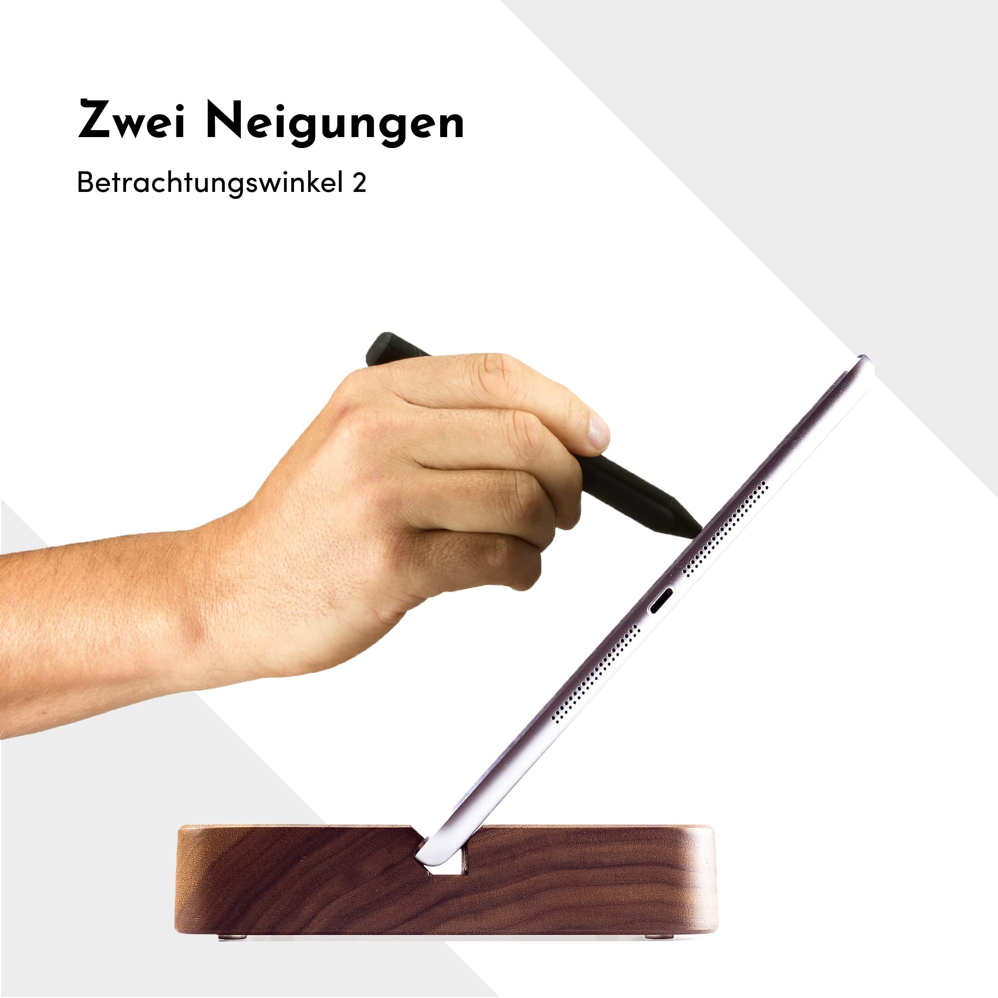 ZLOH Tablet Halterung Holz - Massivholz Ständer 2 Neigungswinkel
