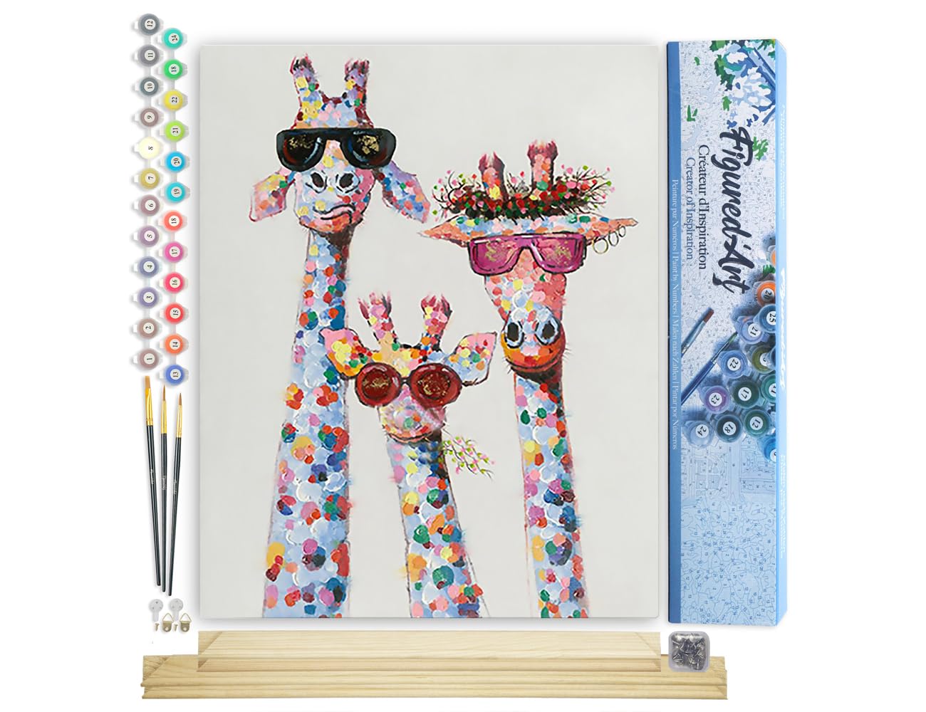 Figured'Art Paint by Number for Adults Pop Art Giraffe Family 40x50cm - Craft Art Painting Rolled Canvas with DIY Wooden Frame