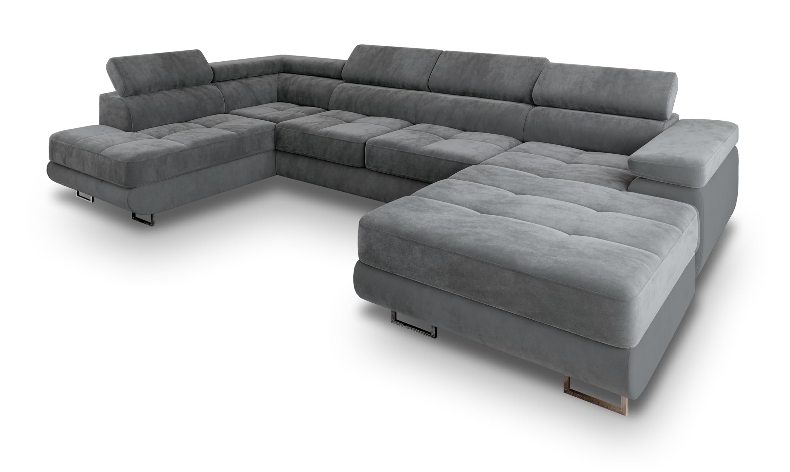 Masseno Ecksofa CASONE L-S mit Schlaffunktion – U-Form, Bettkasten, Grau (Monolith 85)