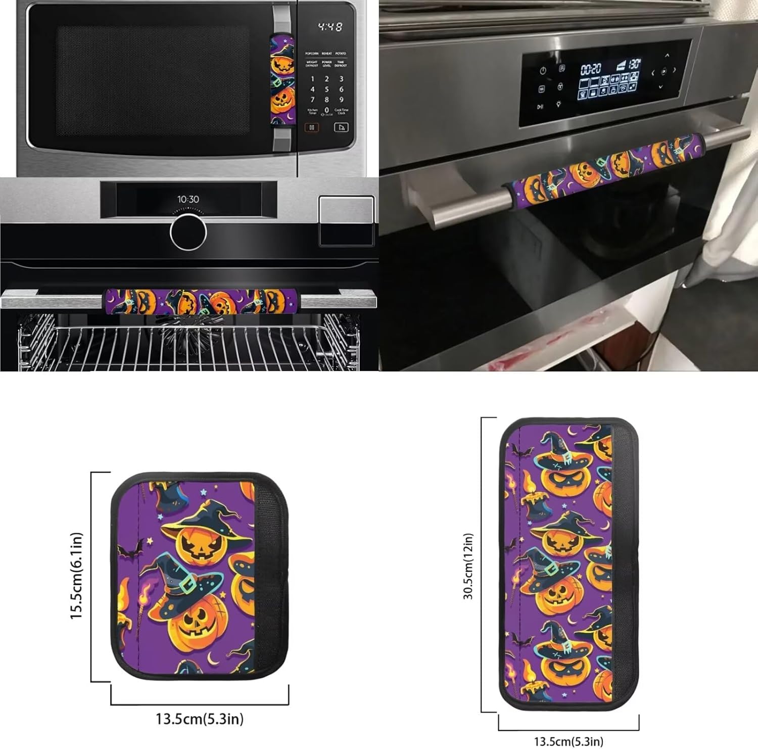 Biyejit Pumpkin with Hats Refrigerator Door Handle Covers Pack of 6, Anti-Skid Protector Gloves Kitchen Appliance Covers for Refrigerator Door Microwave Dishwasher Halloween Decor