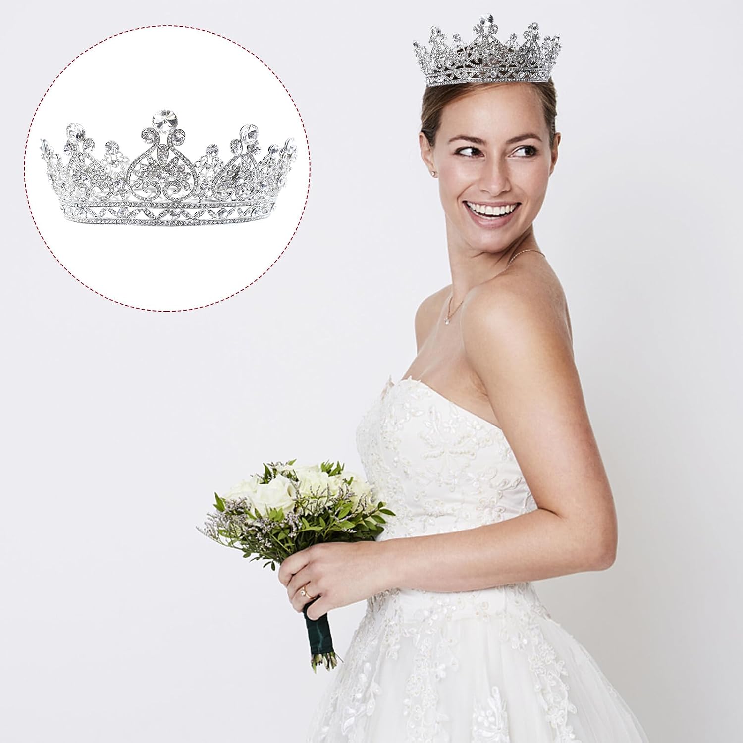 PATKAW Bridal Tiara Hair Accessory Crown Silver Baroque Rhinestone Wedding Headpiece for Women European Style Vintage Bridal Hair Ornament