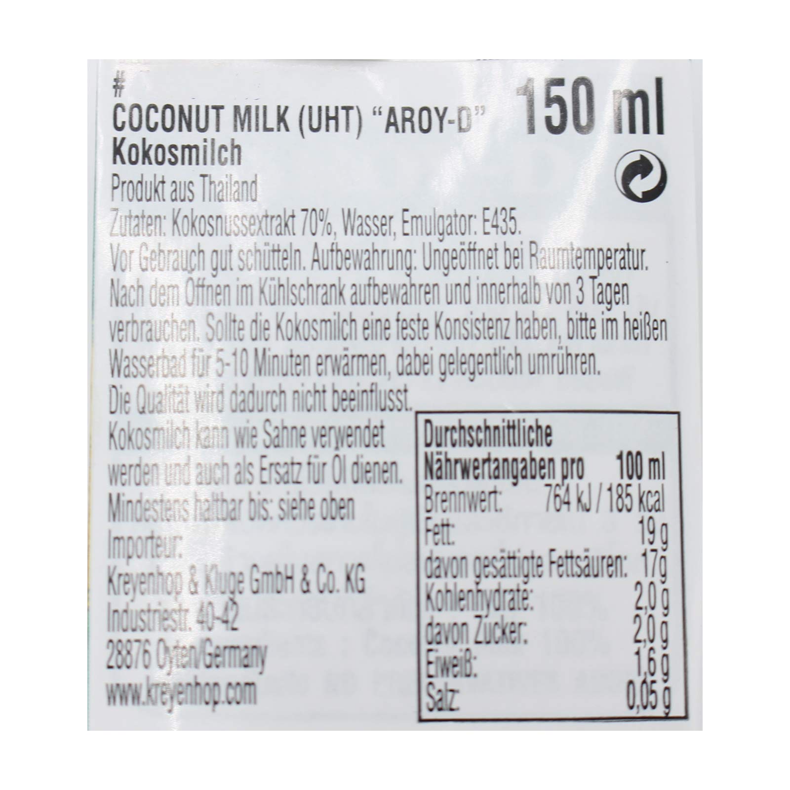 Aroy D Kokosmilch 24x150ml