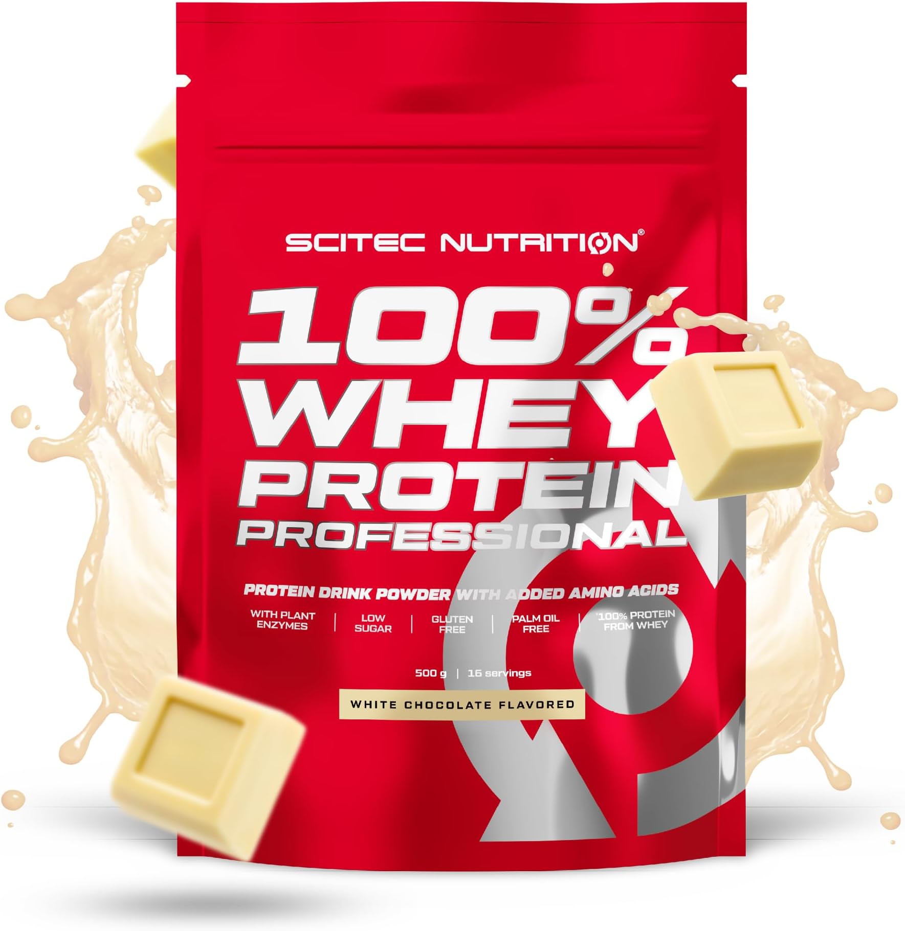 Scitec Nutrition100% Whey Protein Professional – Enhanced with Extra Amino Acids & Digestive Enzymes – Gluten-Free – Palm Oil Free, 500 g, White Chocolate