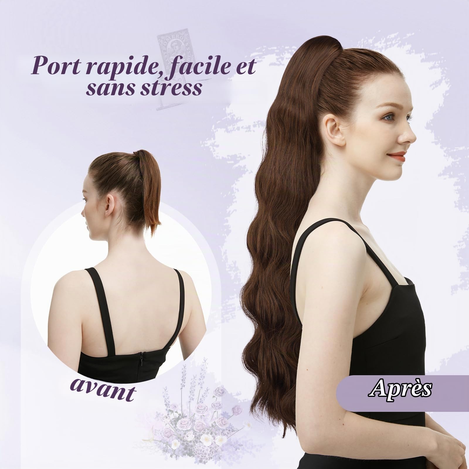 FESHFEN Ondulés Queue de Cheval Extension avec Cordon, 75cm Longue Ponytail Cheveux Naturel Peigne Clip in Postiche Cheveux Synthétique Blond Fraise Extension Cheveux pour Femmes