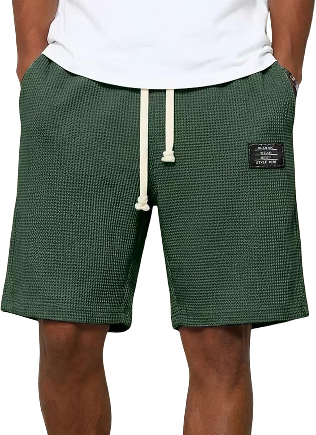 DuDubaby Mens Joggers Casual Short for Men Waffle Knit Short Men's Beach Shorts Drawstring Casual Regular Fit Summer