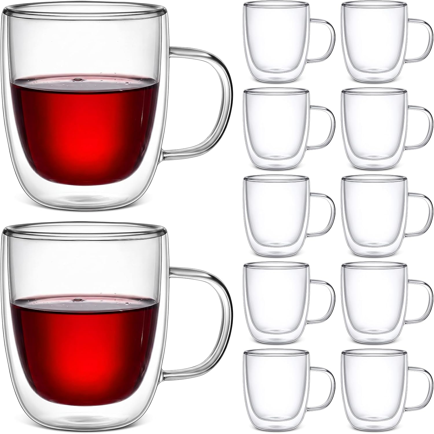 Gerrii 8 Pcs Ribbed Glass Cups, 18 oz, with Wave Shape Design