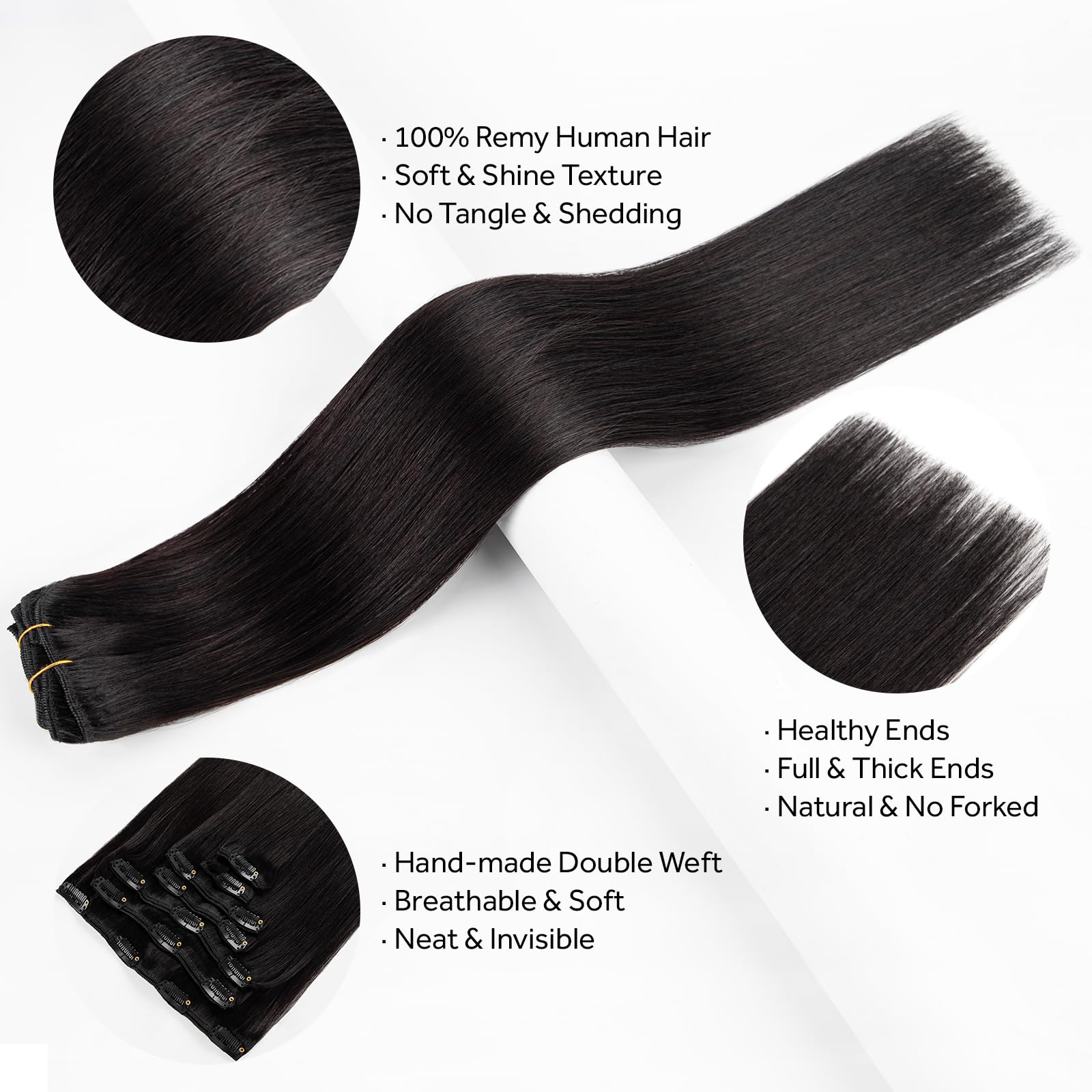 SOBEAUTY Hair Extensions Clip in, Real Human Hair Extensions, 100% Hair Extension Human Hair Double Weft - Image 3