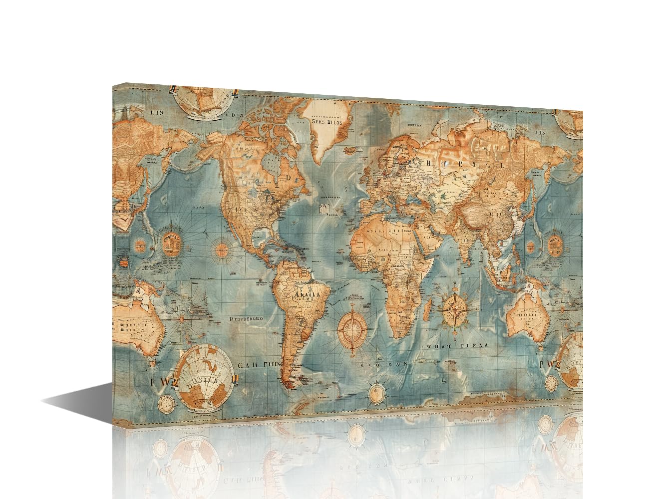 TISHIRON Antique Map Wall Decorations for Living Room World Map Wall Art 1 Piece Maps Room Decor Modern Home Decor Giclee Wooden Framed Ready to Hang (24''Wx36''H)