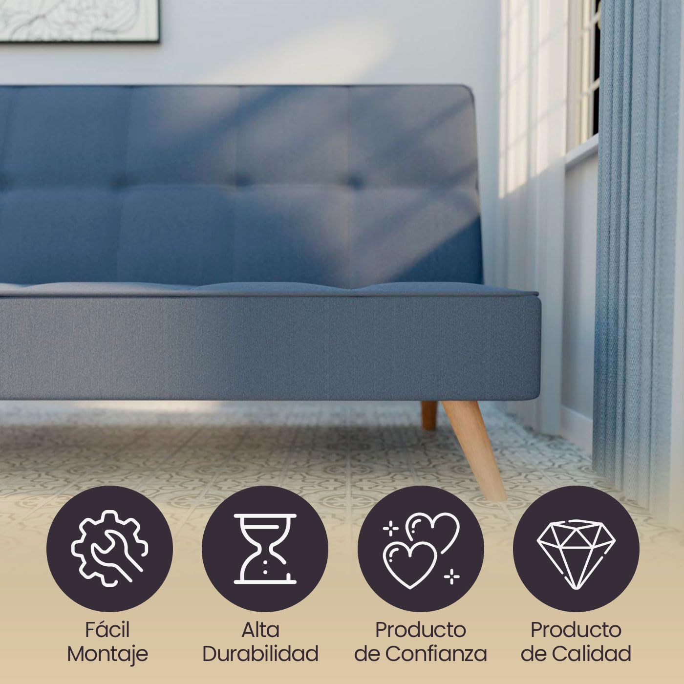 Homey - Sofá Cama Clic Clac Tipo Libro de 3 Plazas Modelo Elvira, Diseño Moderno, Práctico y Funcional, Gris