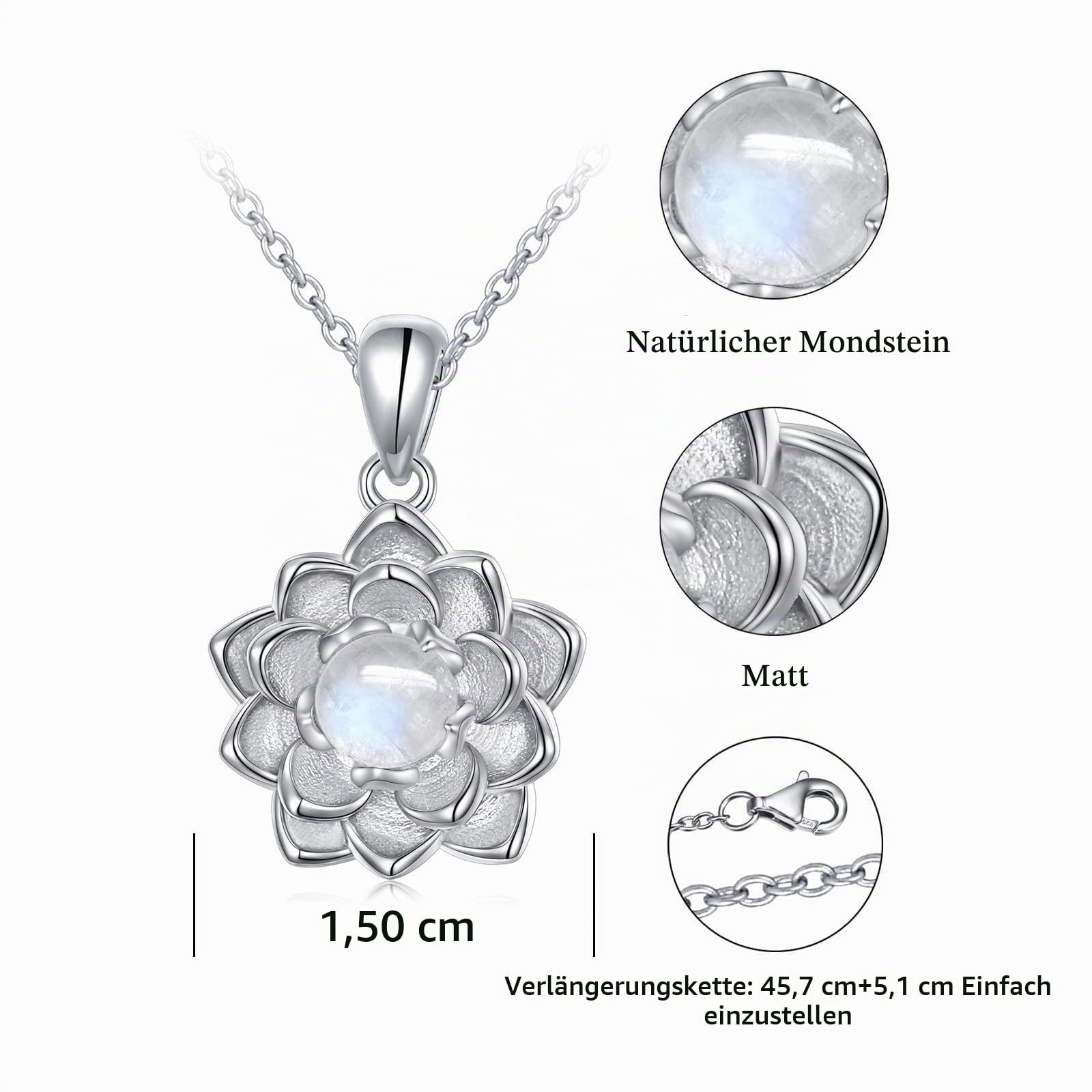 Flyow Mondstein Lotus Schmuck Set 925 Sterling Silber Mondstein Lotusblume Halskette und Ohrstecker Natürliche Heilung Buddha Spirituelle Yoga Lotusblüte Schmuck Geschenke für Frauen Mädchen