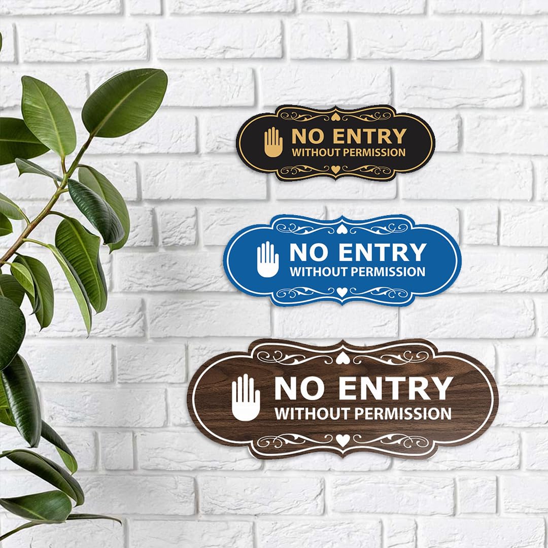 Signs ByLITA Señal de diseño con texto "No Entry Without Permission", color rojo