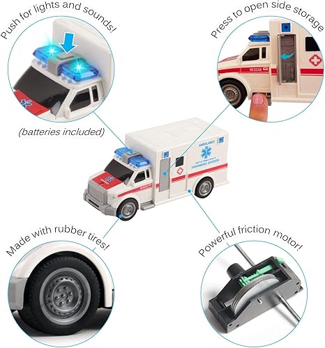 Miniatura 2 de Vokodo Ambulancia de rescate a escala 1:20 a escala 1:20 de juguete con luces y sonidos, duradero, transporte médico, vehículo de emergencia,