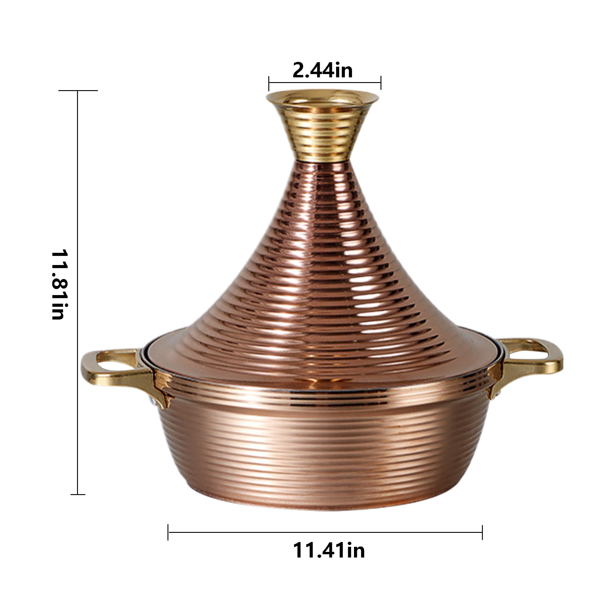 IULAVP Moroccan Tagine Cooking Pot: 304 Stainless Steel Tagine Pot with 2 Handles,Large Slow Cooker Casserole with Cone-Shaped Lid, Non Stick Moroccan Pots for Cooking,29cm (Gold)