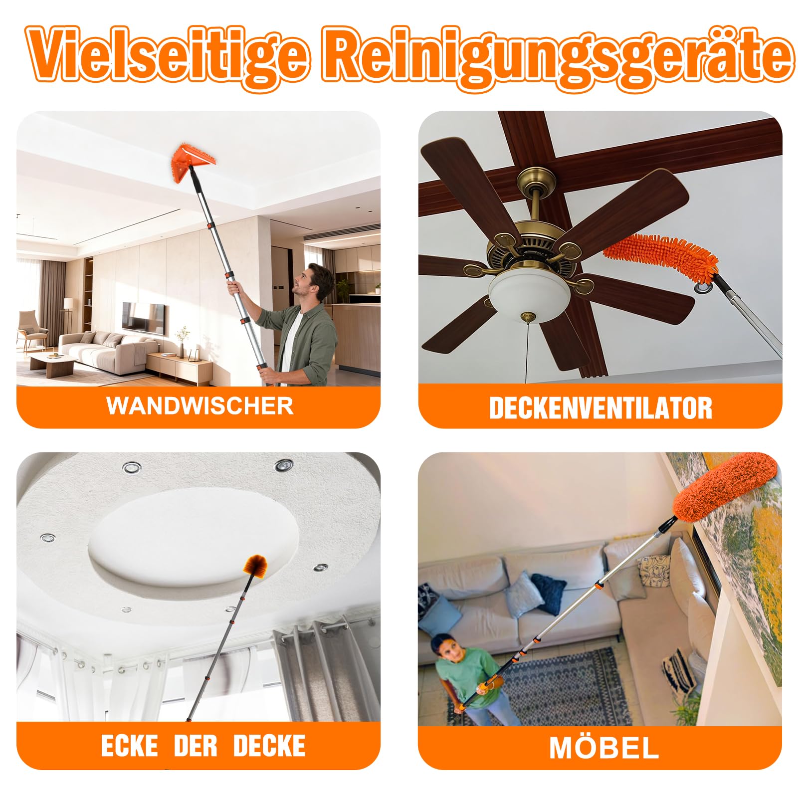 LAANPOLE 6m Wandreinigungsset & 3,6m Autowaschbürste Set mit Eimer & Zwei Stangen – Dreieckiger Wandwischer + Auto Waschbürste mit Fensterabzieher, Mopp, Mitt, Radbürste, Eimer